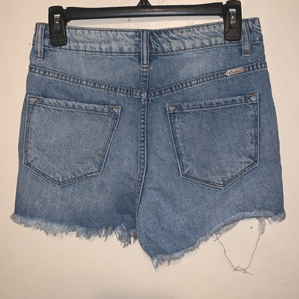 Kancan High-Rise Chew Hem Blue Jean Denim Shorts Womens S View 4